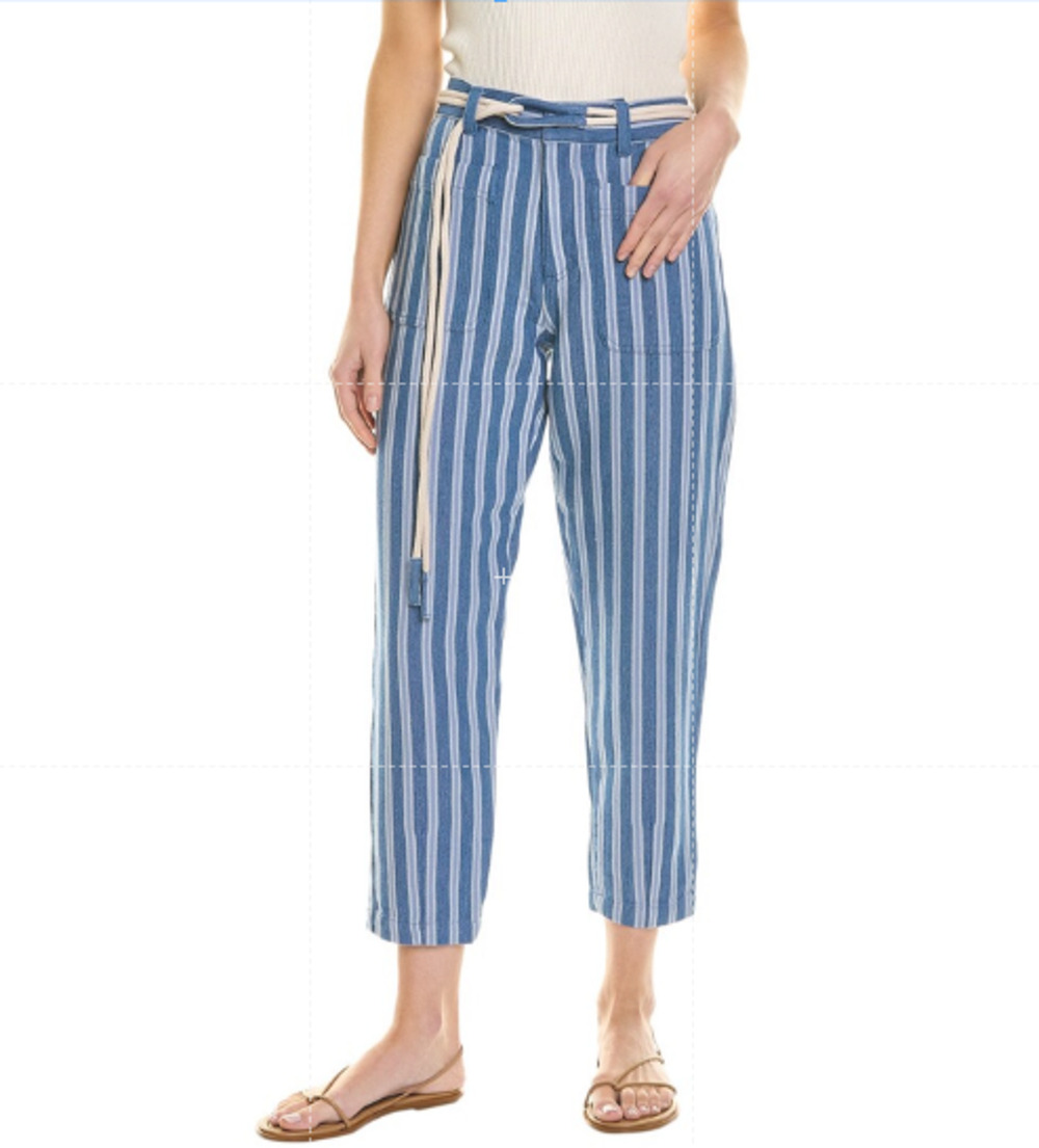 Joie Pants Women's 14 Blue White Striped Ludella Fded Dnm Mlt Rope Belt Pocket
